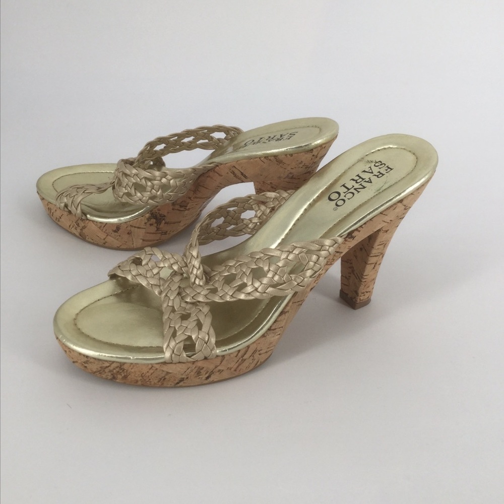 FRANCO SARTO  8M Gold Slip On Leather Platforms